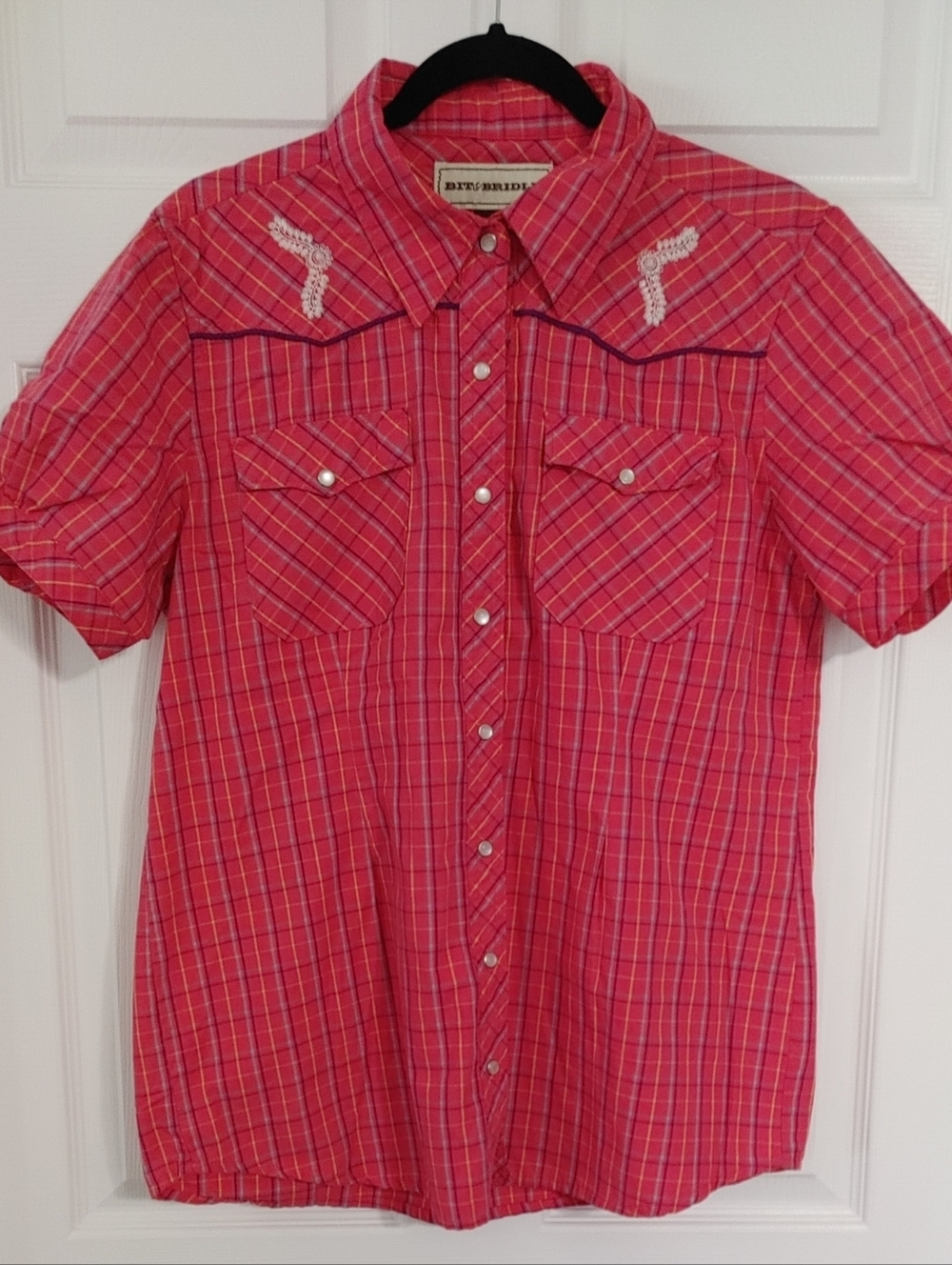 Bit & Bridle Pink Plaid Button-Down Western Shirt